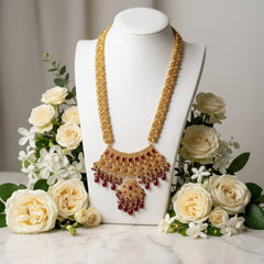 Gold-Tone Ruby Red Bridal Necklace Set