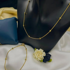 Stainless Steel Gold-Tone Beaded Chain Necklace & Bracelet Set