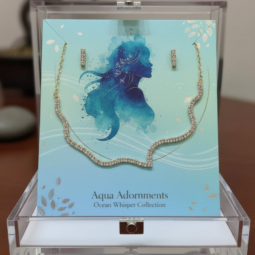 Wave-Design Pavé Necklace & Matching Earring Set