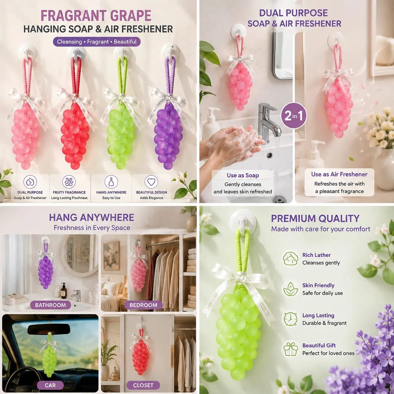 Fragrant Grape Hanging Soap & Air Freshener - Each