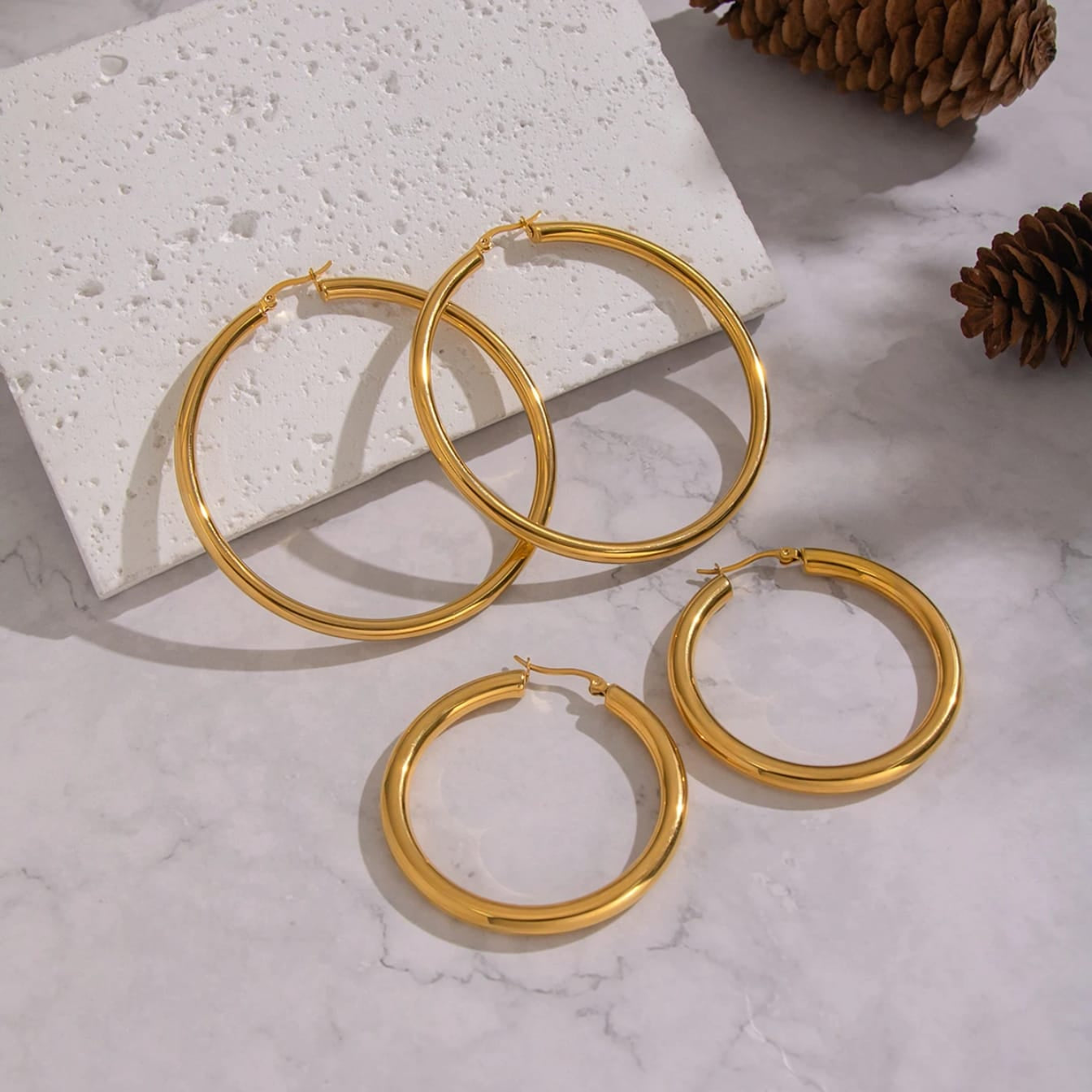 Stainless Steel Hollow Chunky Hoop Earrings