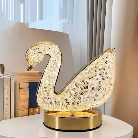 Crystal Swan Table Lamp 3 light Mode