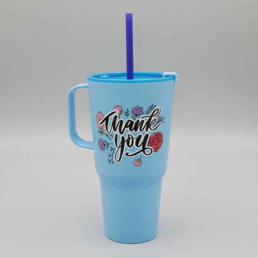 Plastic Printed Dip and Drink Straw Tumblers