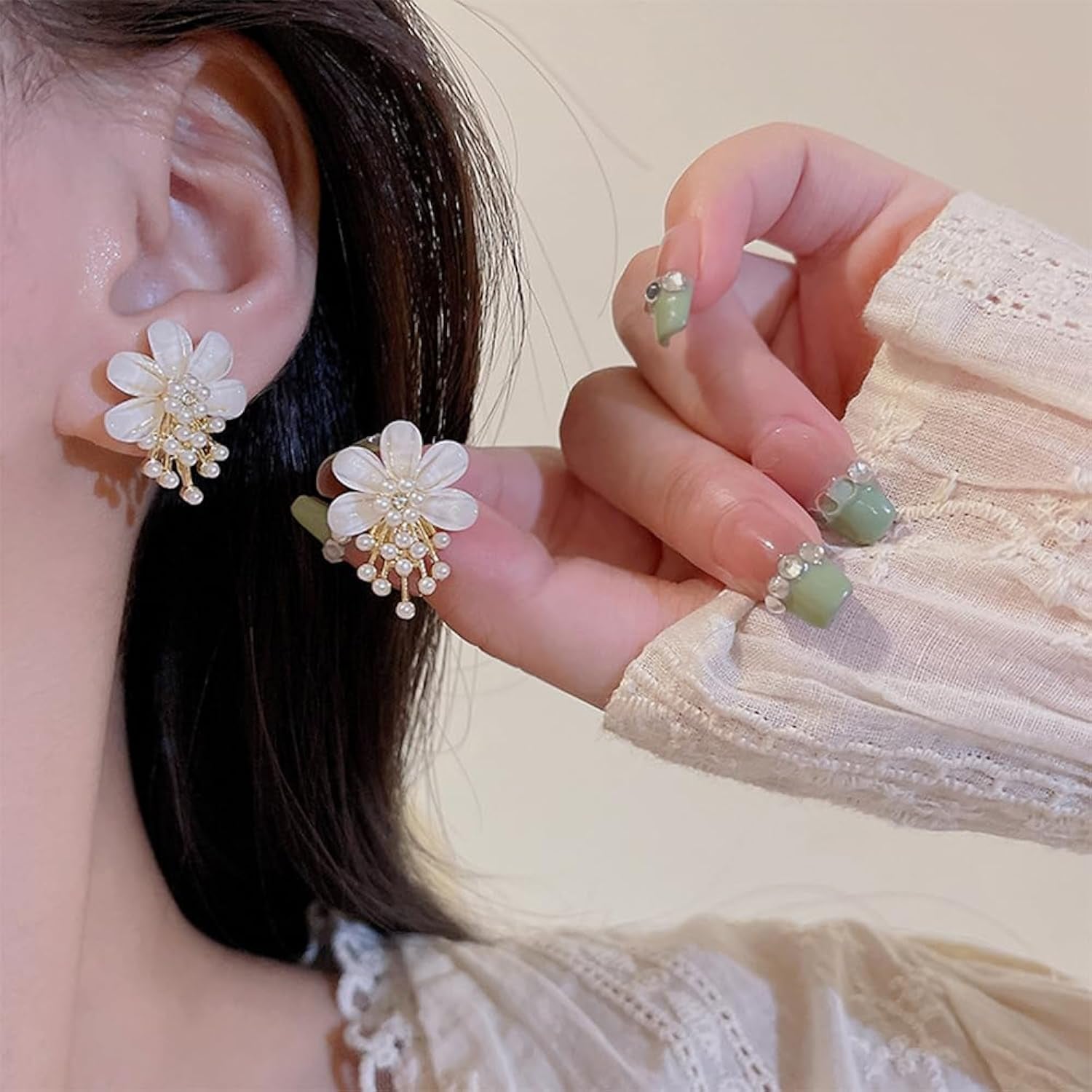 Floral Pearl Drop Earrings