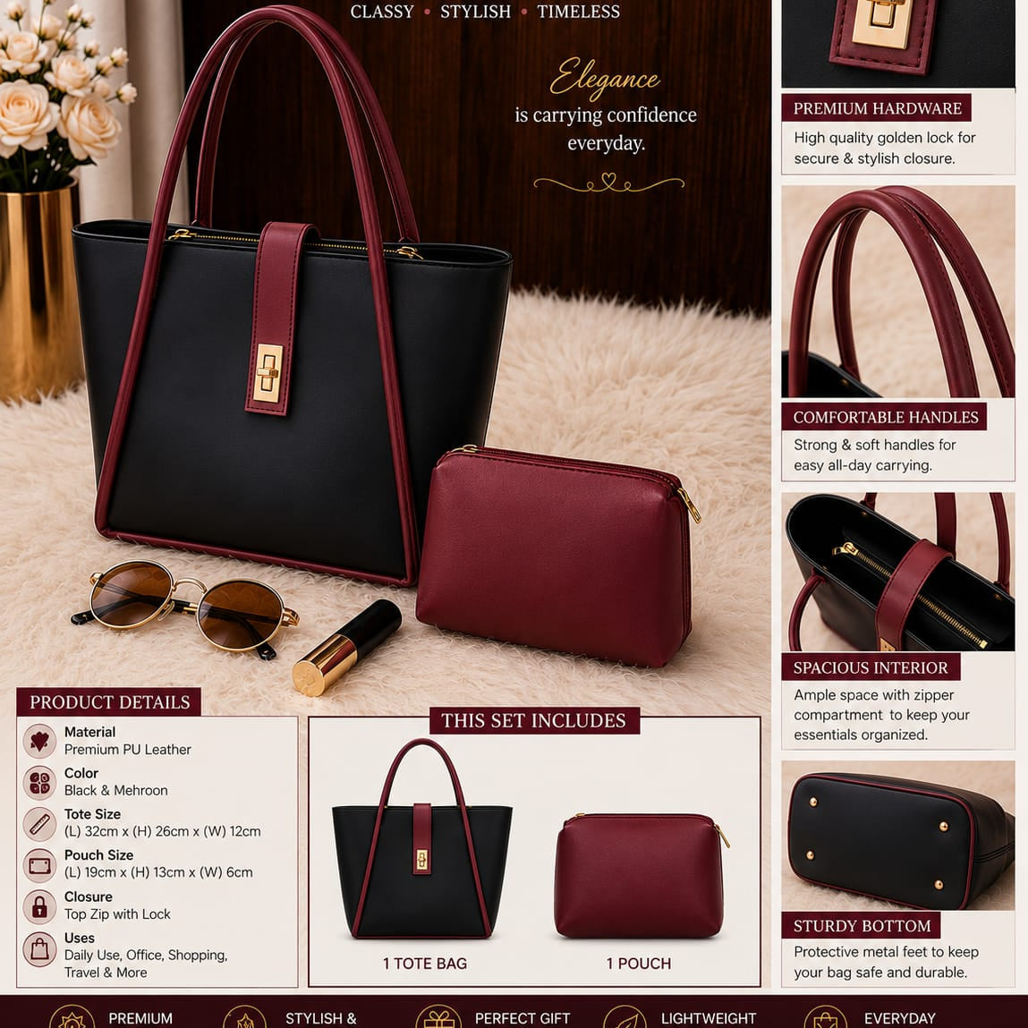 Women’s Two-Piece Tote Handbag Set