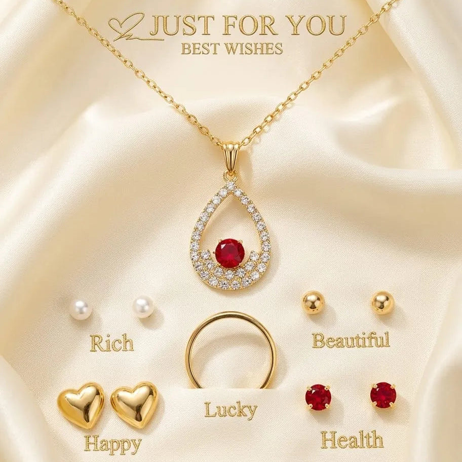 Gold-Plated Ruby & Crystal Jewellery Set