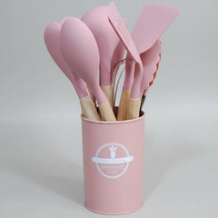 Silicone Kitchenware with Wooden Handle – 12 Pcs Set