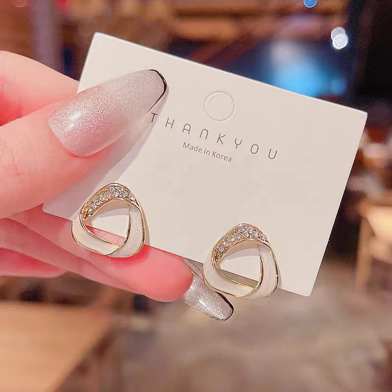 Golden Triangle Enamel Rhinestone Stud Earrings - Each