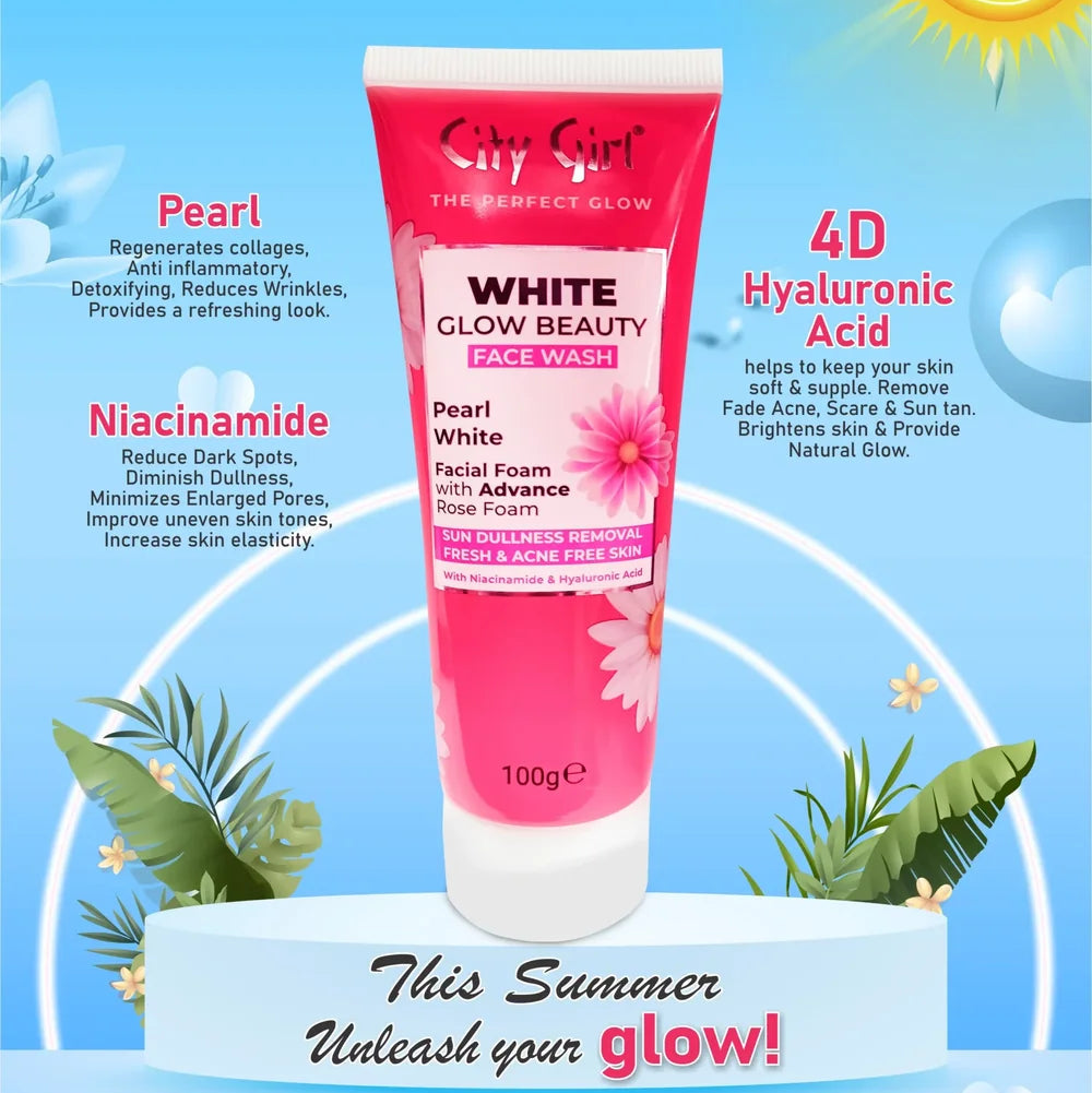 City Girl White Glow Face Wash With Pearl White Facial Foam - 100g