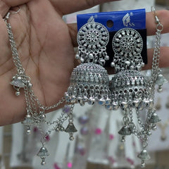 Oxidized Silver Bahubali Jhumkas with Sahara Ear Chains