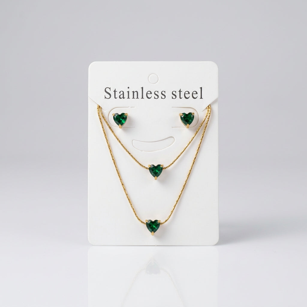 Gold Heart Crystal Jewelry Set