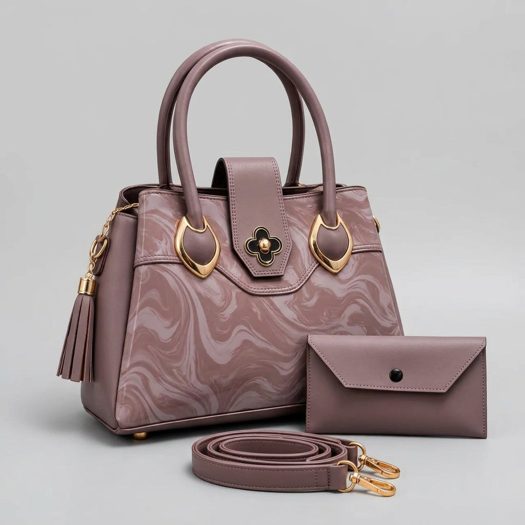 Dior Marble Print Top Handle Handbag with Wallet & Shoulder Strap