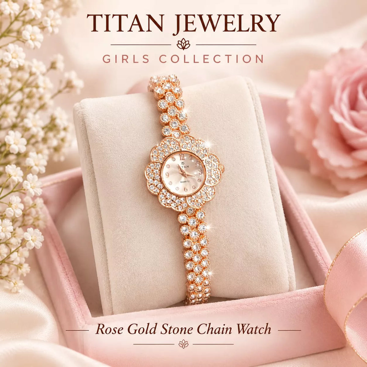 TITAN Ladies Fancy Collection –  Full Nugina Case, Dial & Chain Watch