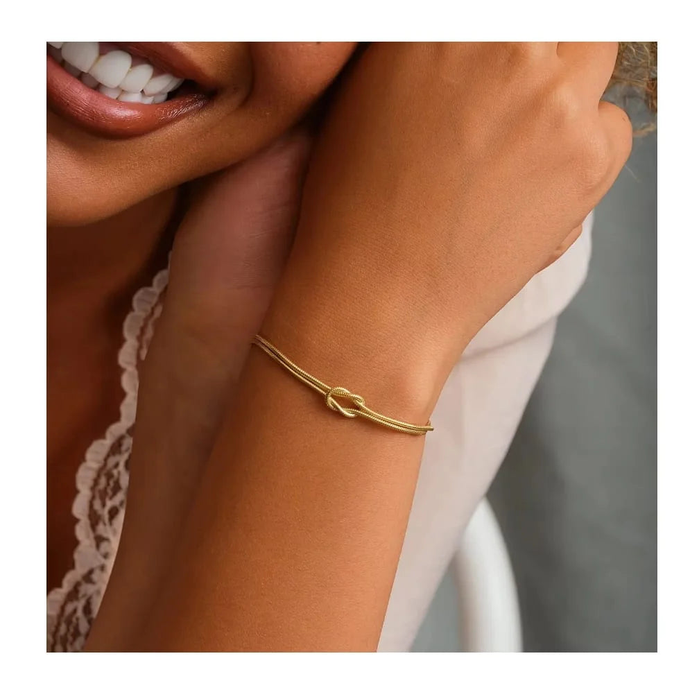 Stainless Steel Infinity Knot Snake Chain Bracelet - 2 Piece Set
