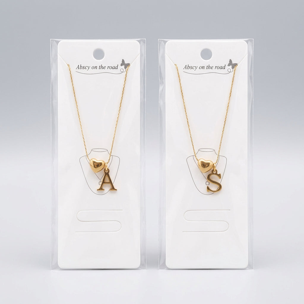 Puffy Heart & Initial Charm Pendant Chain Necklace