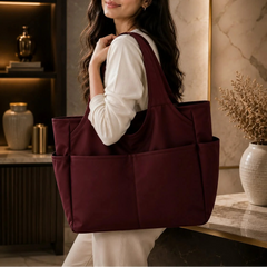 Water Resistant Multi Pocket Nylon Shoulder Tote Bag