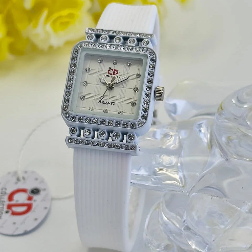 CD Collection Square Rhinestone Womens Watch