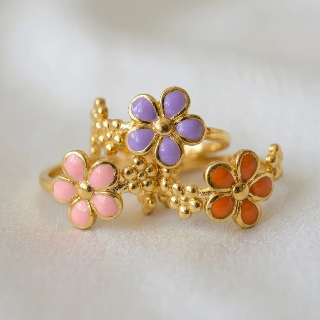 Golden Enamel Cluster Flower Ring