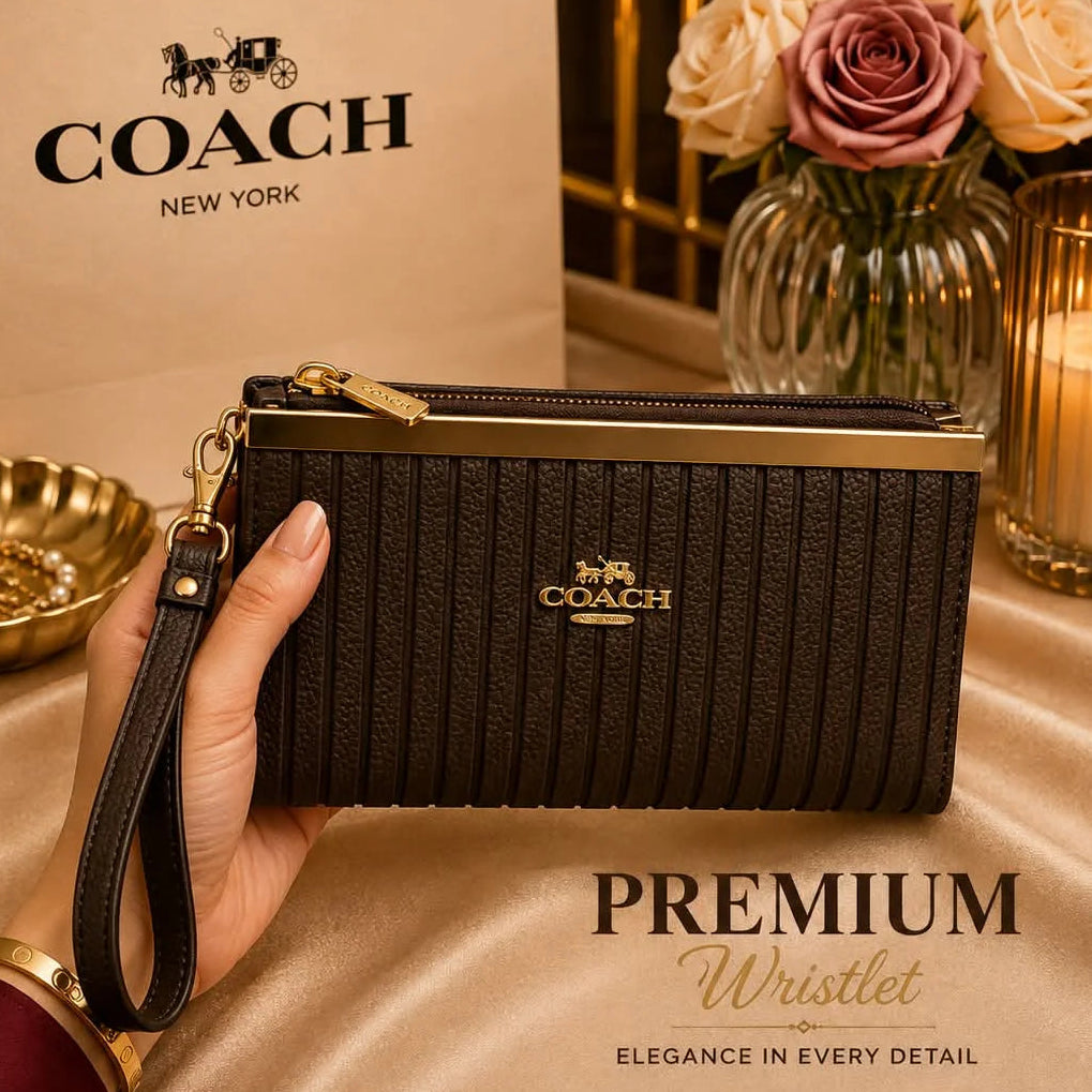 COACH Textured Leather Zip Wristlet