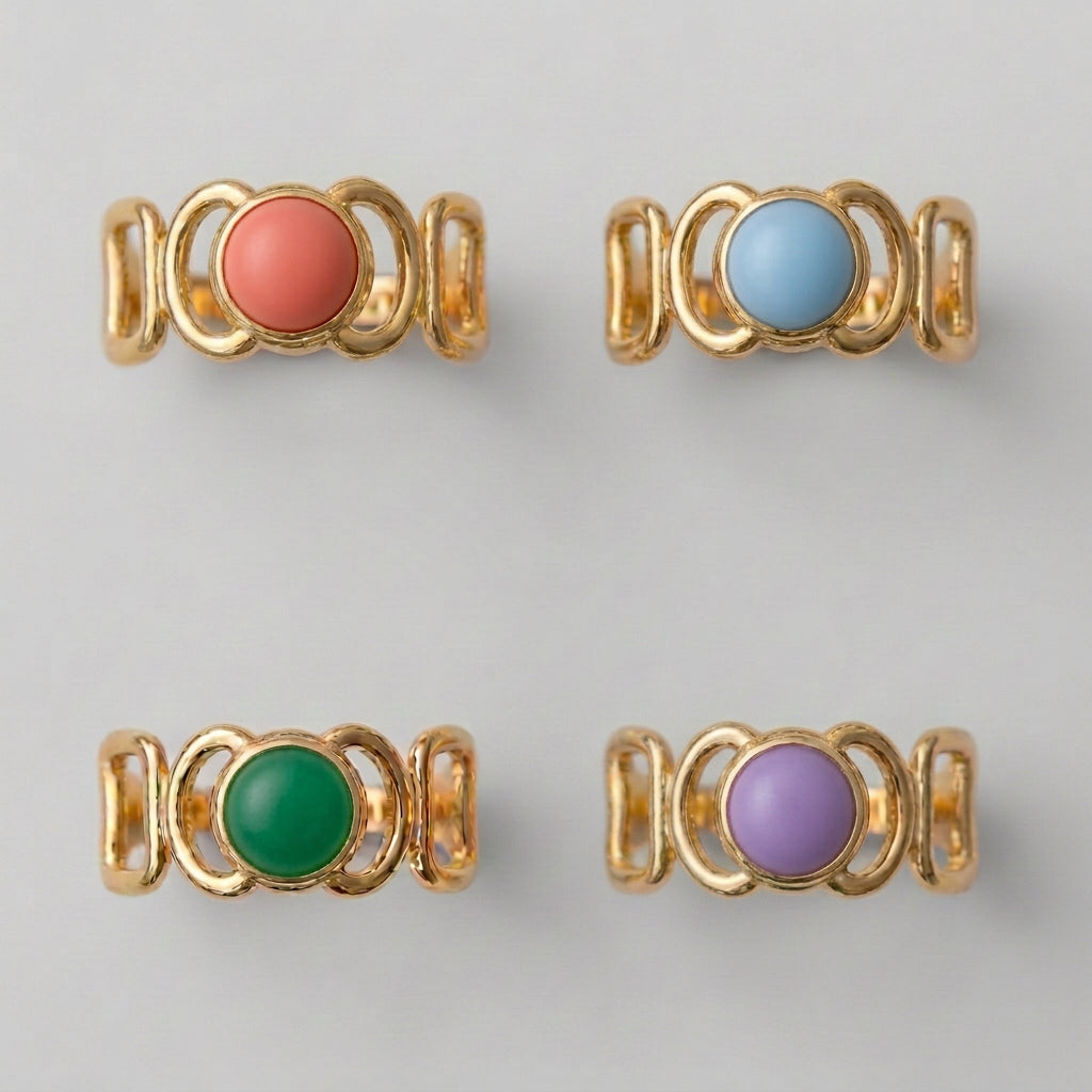 Golden Interlocking Cutout Stone Ring