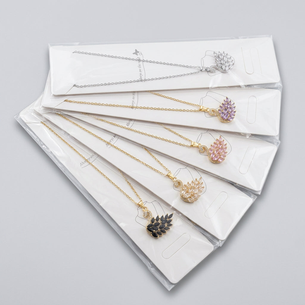 Crystal Pave Swan Pendant Chain Necklace