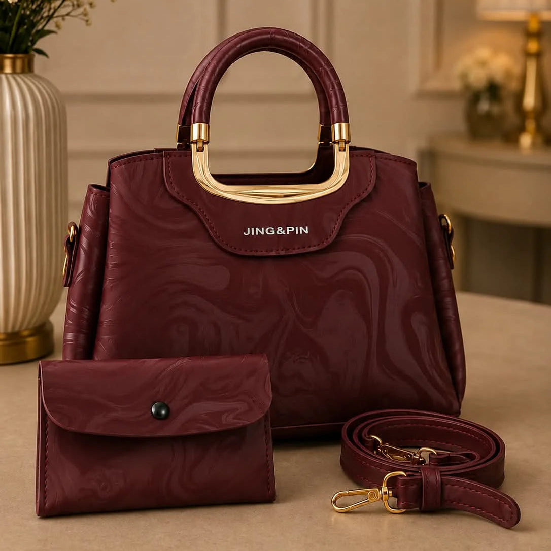 Jing & Pin Marbled Pattern Handbag Set