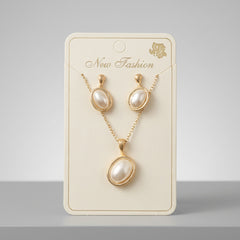 Gold Plated Oval Pearl Jewelry Set