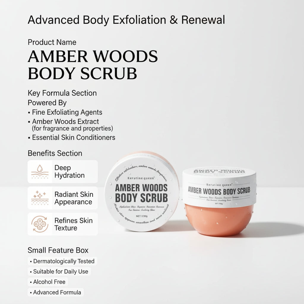 Keratine Queen Amber Wood Body Scrub  - 150g