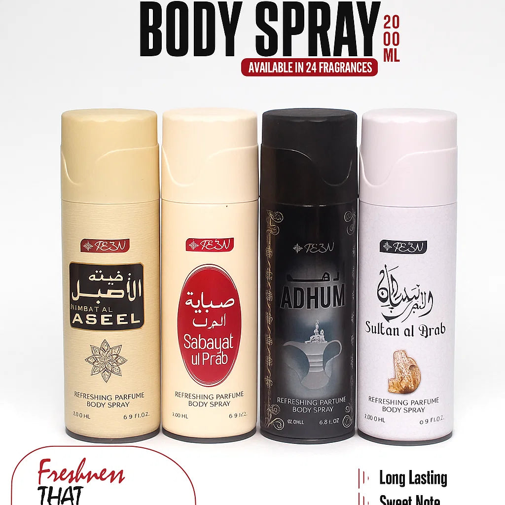 TEZN Body Spray - 4 Pcs - Each 200ml - Habat Ul Aseel, Sabayat ul Arab, Adhum, and Sultan al Arab.