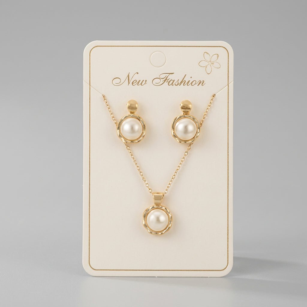 Gold Plated Square Framed Pendant Necklace & Stud Earrings