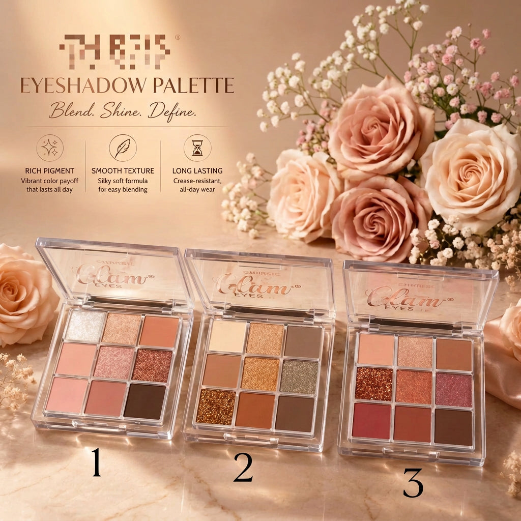  Glam Eyes Shimmer & Glitter Eyeshadow Palette - 9 Color