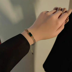 Stainless steel Green Square Charm Bracelet  - Each