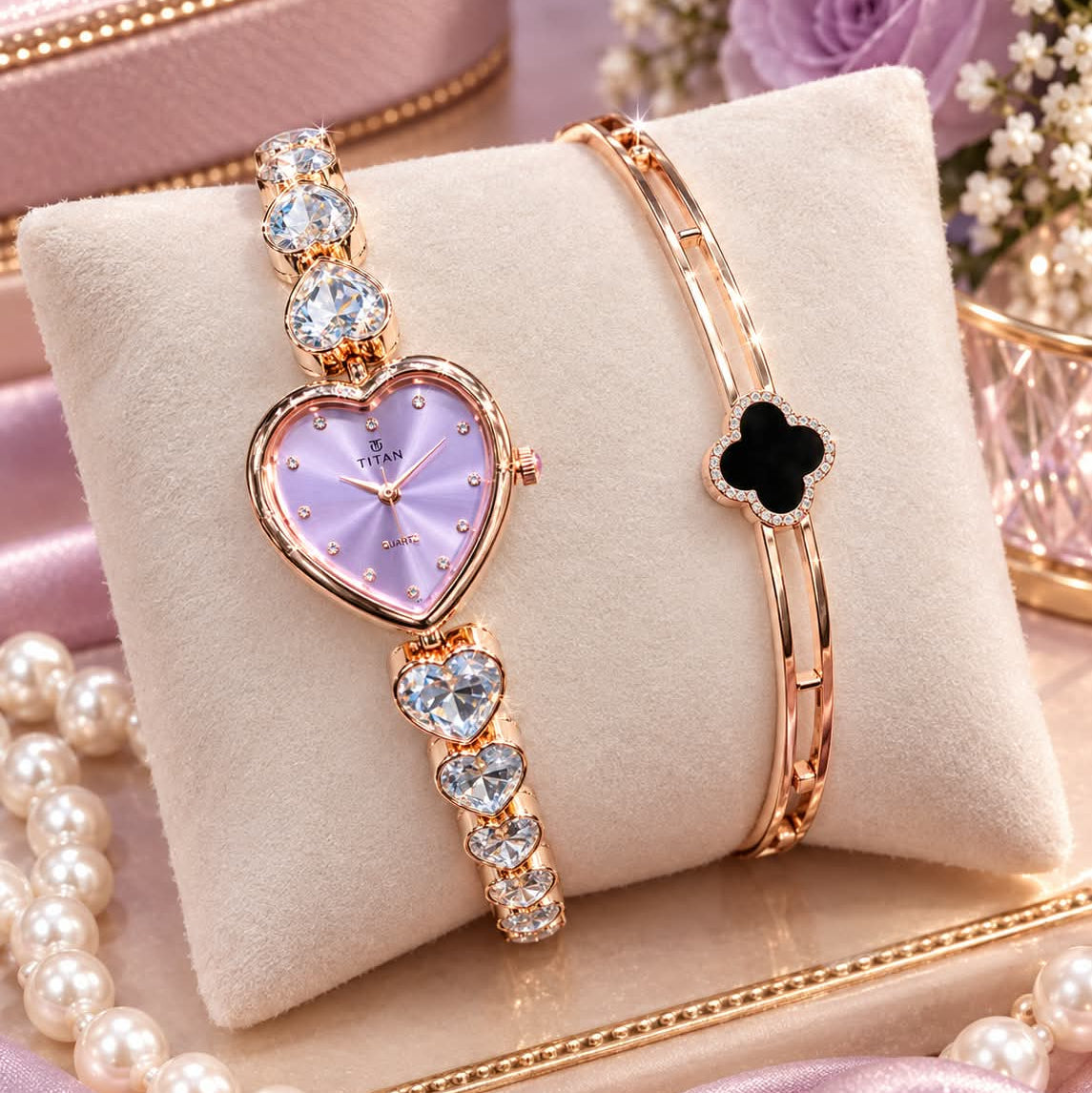 Fancy Beautiful Steel Chain Bracelet and Watch 2-Piece Deal for Her - With Normal Box