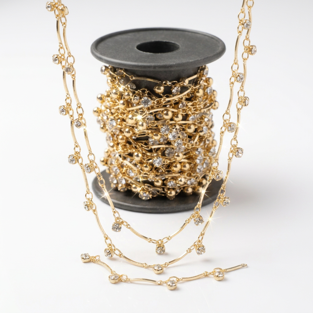 brass chain with clear zirconia or crystal dangles Permanent Bracelet - 5m