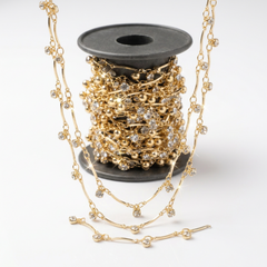 brass chain with clear zirconia or crystal dangles Permanent Bracelet - 5m