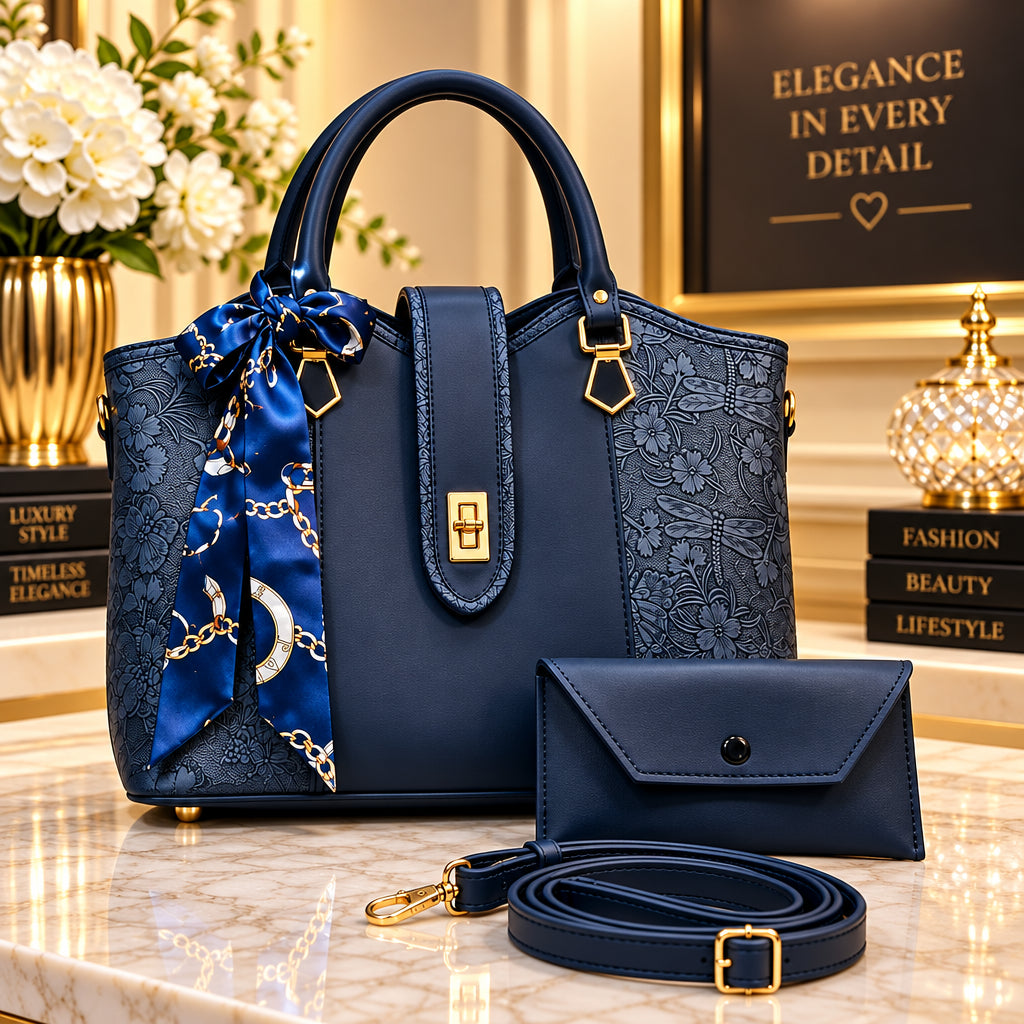 Embossed Floral Leather Womens Handbag Set