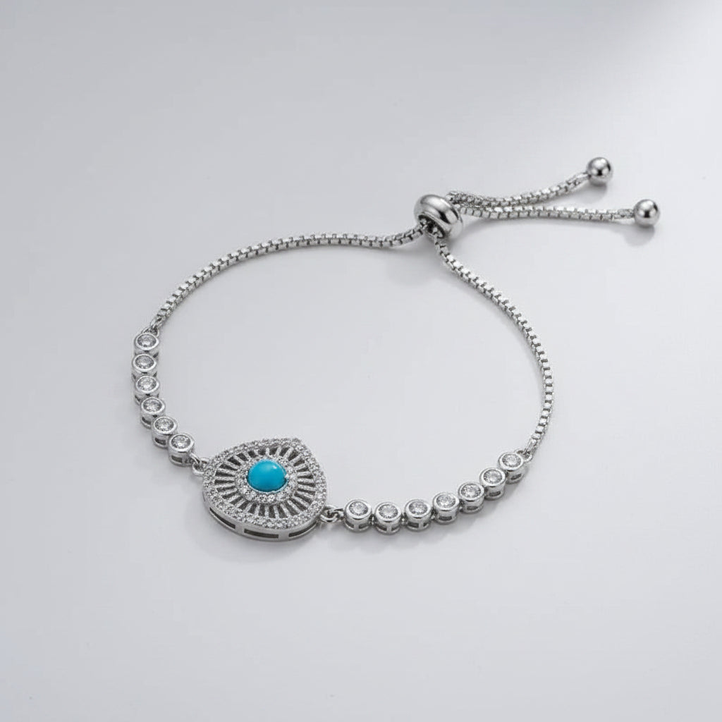 Diamond Halo Turquoise Eye Bracelet