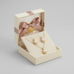 Gold Plated Square Framed Pendant Necklace & Stud Earrings