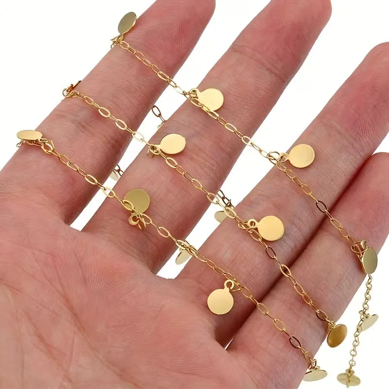 Stainless Steel  Round Pendant Permanent Bracelet - 5m
