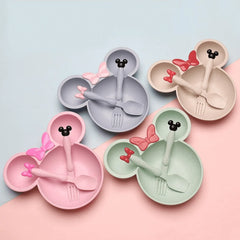 Mickey Shape Wheat Straw Plate Bowl Baby Training Set for Kids