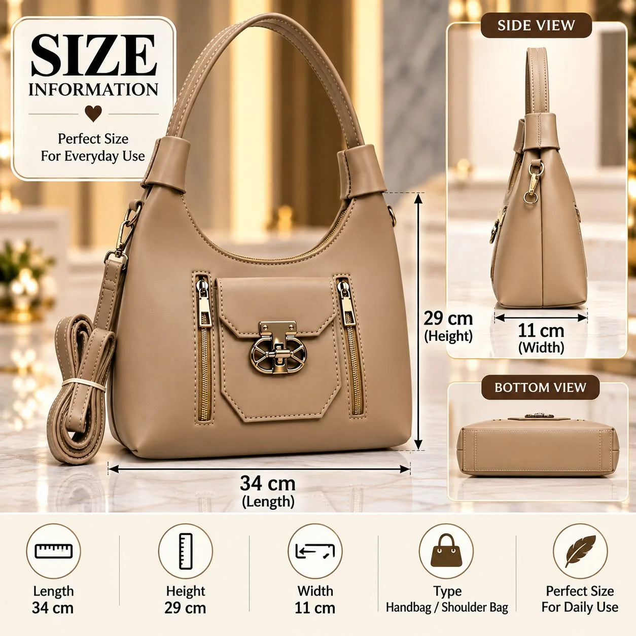 Women's Classic Leatherette Shoulder & Crossbody Bag