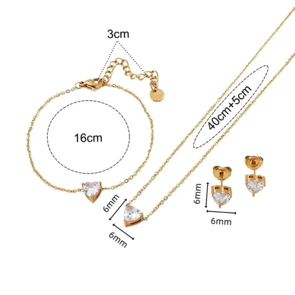 Gold Heart Crystal Jewelry Set