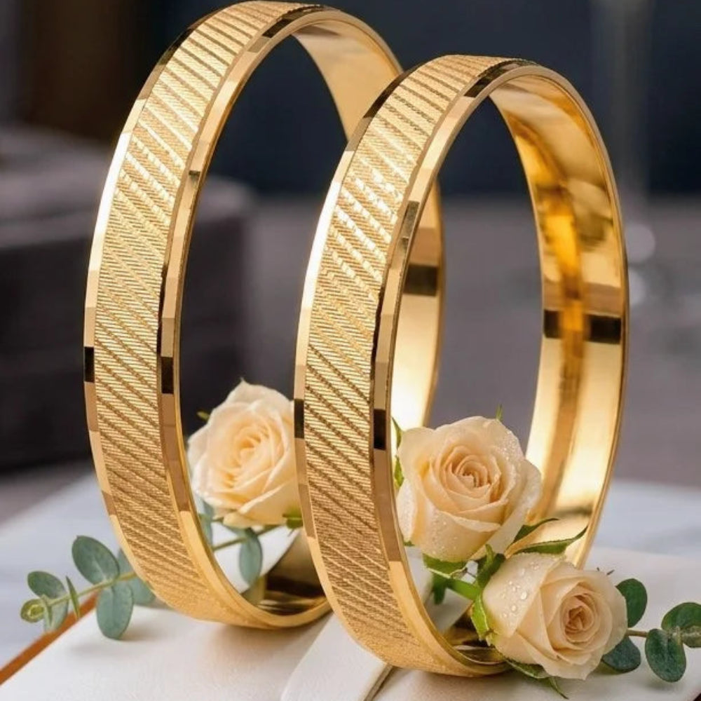 Diagonal Textured Gold Fusion Bangles