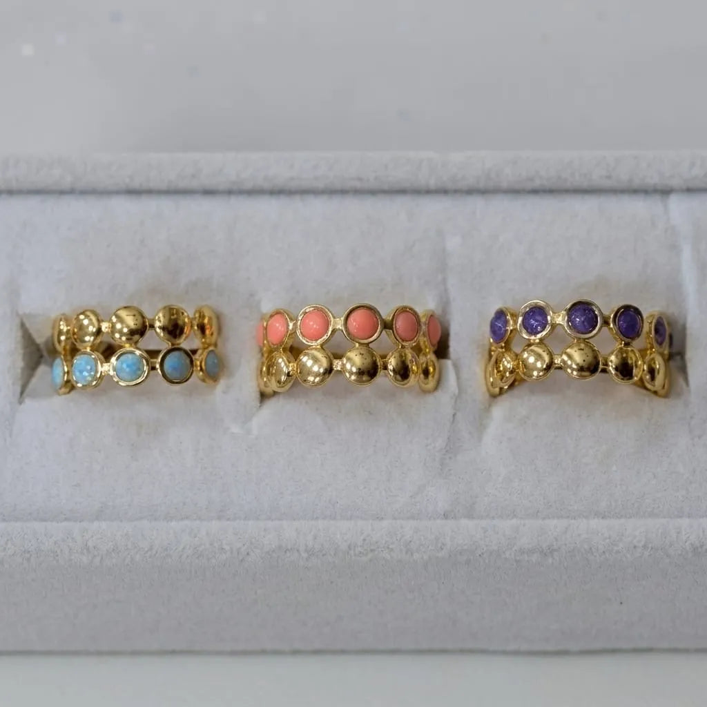 Double Row Beaded Stone Ring
