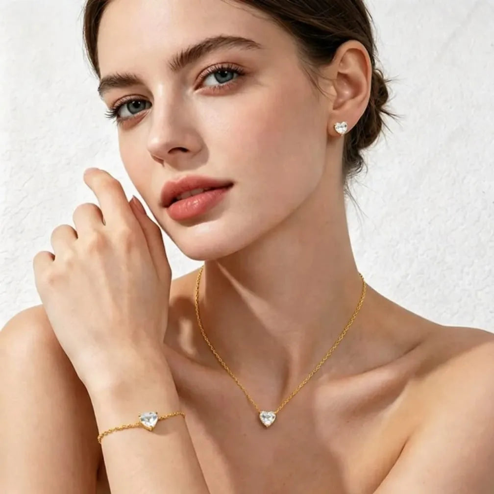 Gold Heart Crystal Jewelry Set