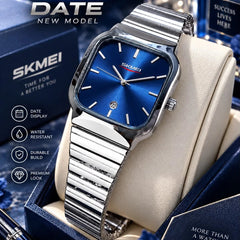 SKMEI Date Square Stainless Steel Quartz Watch