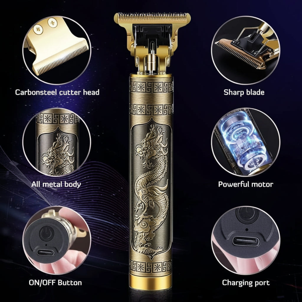 T9 Vintage Dragon Engraved Hair Trimmer - Each