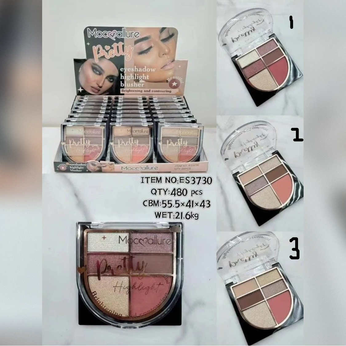 Mocallure Pretty 3-in-1 Eyeshadow, Highlight & Blusher Palette