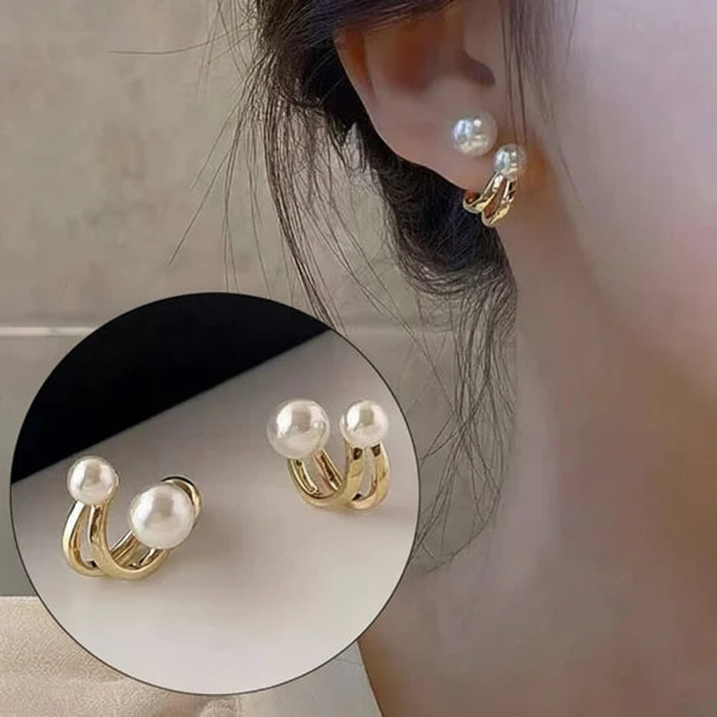 U-Shape Pearl Huggie Earrings - Each