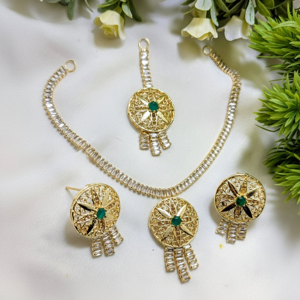 Zircon Round Shape Necklace Set – Elegant AD Jewelry